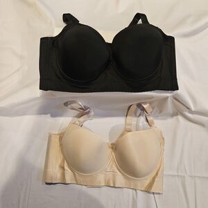 Cacique 44F Full Coverage Bra Bundle Black & Nude Back Smoothing T-Shirt Comfort